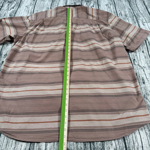 Carhartt Rugged Flex Shirt Mens 2XL Tall Brown Striped Short Sleeve Work Button