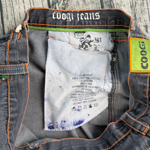 Vtg Y2K COOGI Colorful Neon Black Tetris Streetwear Denim Jean Shorts USA Made