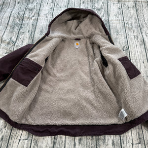 Carhartt Women's WJ141 DWN Sierra Sherpa-Lined Sandstone Duck Jacket Deep Wine L