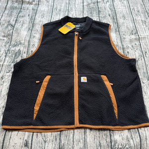 NWT Carhartt 104995 Men's Relaxed Fit Fleece Full Zip Vest Black 2XL Regular
