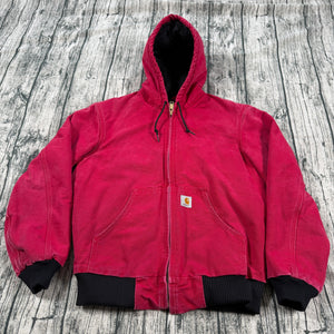 Carhartt J140 Active Jacket Quilted Flannel Lined Firm Duck Red S USA Union Made