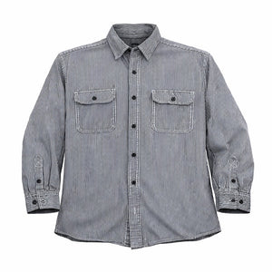 Key Hickory Stripe Logger Work Shirt Mens 2XL Blue White Button Up Cotton