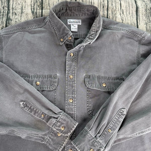Carhartt Shirt Mens Gray 2XL Button Down Workwear Long Sleeve Cotton