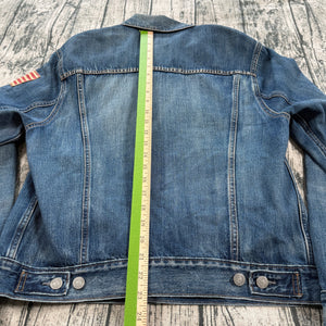 Polo Ralph Lauren Distressed Denim Trucker Jacket American Flag Patch Men's M