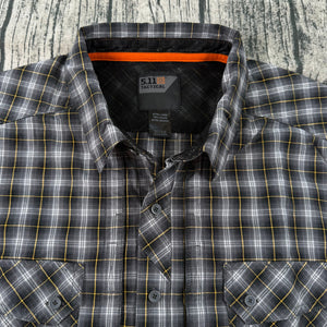5.11 Tactical Shirt Mens XL Black Gray Yellow Plaid Cotton Concealed Snap NWOT