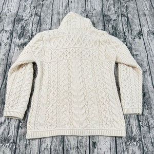 Aran Crafts Double Collar Merino Wool Cardigan Chunky Fisherman Ivory Women’s XS