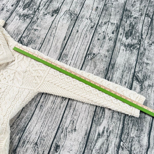 Aran Crafts Double Collar Merino Wool Cardigan Chunky Fisherman Ivory Women’s XS