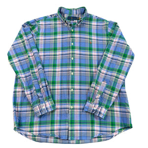 Ralph Lauren Men's Classic Fit Plaid Oxford Button Down LS Cotton Blue/Green Shirt XXL