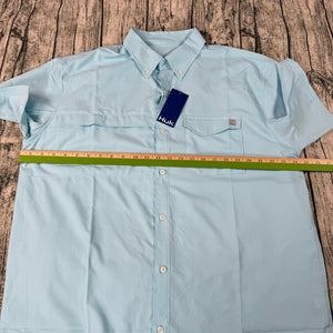 NWT Huk Tide Point SS Button-Down Fishing Shirt Men’s XL Light Blue Performance