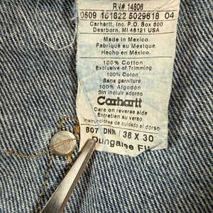 Carhartt B07 DNM Carpenter Jeans Mens 38x30 Dirt Stains Dungaree Fit Double Knee