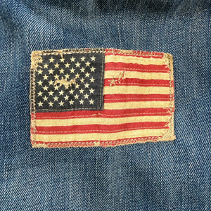 Polo Ralph Lauren Distressed Denim Trucker Jacket American Flag Patch Men's M