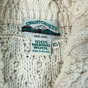 Aran Crafts Double Collar Merino Wool Cardigan Chunky Fisherman Ivory Women’s XS