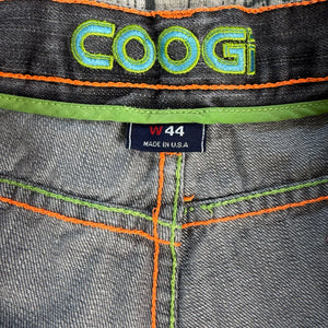 Vtg Y2K COOGI Colorful Neon Black Tetris Streetwear Denim Jean Shorts USA Made