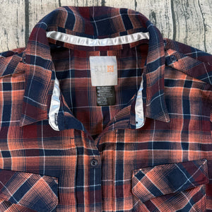 5.11 Tactical Orange Black Plaid Long Sleeve Button Up Shirt Women's XL