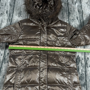 UNIQLO Brown Down Puffer Jacket Faux Fur Hood Women’s Size M Long Quilted Coat
