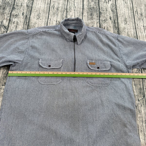 Five Brother Hickory Stripe Work Shirt Mens 2XL Heavyweight Cotton 1/2 Zip Blue