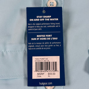 NWT Huk Tide Point SS Button-Down Fishing Shirt Men’s XL Light Blue Performance