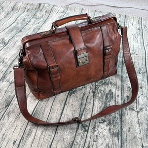 Fossil Lineage Framed Doctor/Lawyer Gladstone Bag – Cognac Brown Genuine Leather