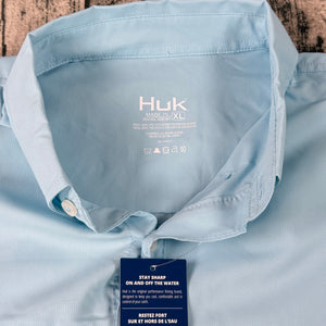 NWT Huk Tide Point SS Button-Down Fishing Shirt Men’s XL Light Blue Performance