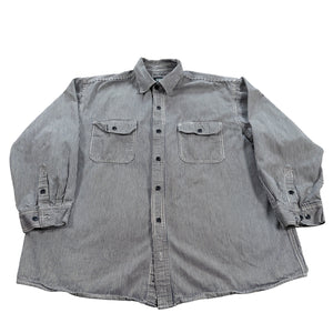 Key Hickory Stripe Logger Work Shirt Mens 2XL Blue White Button Up Cotton