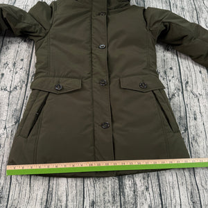 UNIQLO Ultra Warm Down Short Coat Parka Olive Green Faux-Fur Hood Women's Sm