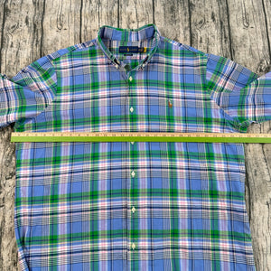 Ralph Lauren Men's Classic Fit Plaid Oxford Button Down LS Cotton Blue/Green Shirt XXL
