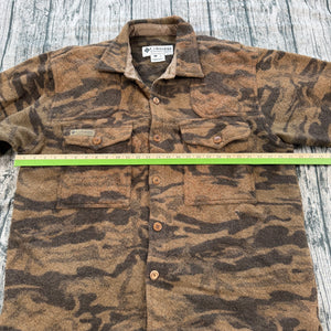 Columbia Gallatin Range Wool Blend Jacket Outfitter Brown Camo Hunting Shirt XL