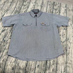 Five Brother Hickory Stripe Work Shirt Mens 2XL Heavyweight Cotton 1/2 Zip Blue