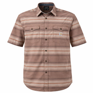 Carhartt Rugged Flex Shirt Mens 2XL Tall Brown Striped Short Sleeve Work Button