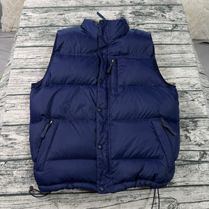 L.L. Bean Down Puffer Vest Goose Down Navy Blue Men's L Zip Snap Front